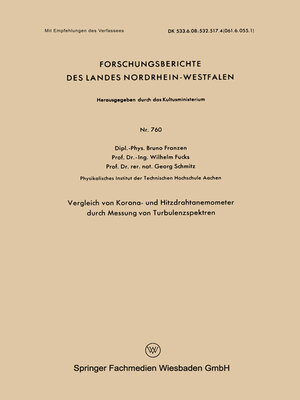 cover image of Vergleich von Korona- und Hitzdrahtanemometer durch Messung von Turbulenzspektren